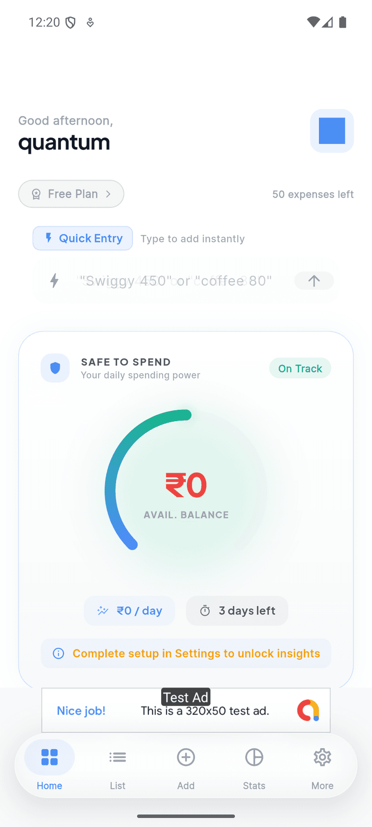 ExpenseFlow dashboard screen
